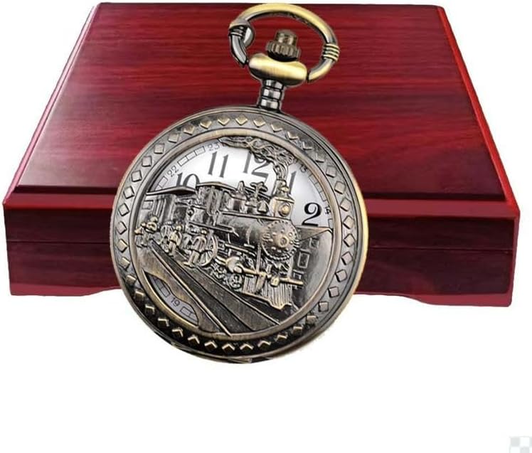 Udaney Locomotive Pocket Watch with Wooden Gift Box for Men