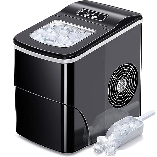 AGLUCKY Ice Makers Countertop with Self-Cleaning, 26lbs24hrs, 9 Cubes Ready in 6 Mins, Portable Ice Machine with 2 Sizes Bullet IceIce ScoopBasket for HomeKitchenOfficeBarParty, Black