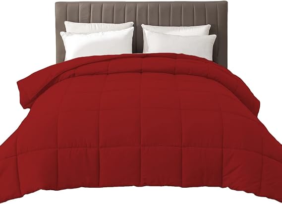 BedDecor Comforter Duvet Insert - Quilted Comforters Twin/Twin XL Size, All Season Duvet, Down Alternative Bedding, with 8 Tabs, Blood Red, Twin/Twin XL 68 x 90 Inches