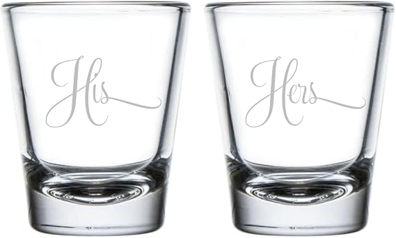 C M His and Hers Shot Glass Set, 2 Pieces, Clear Glass, 1.75 oz | Gift for Couples, Bridal , Engagement, Wedding Gift