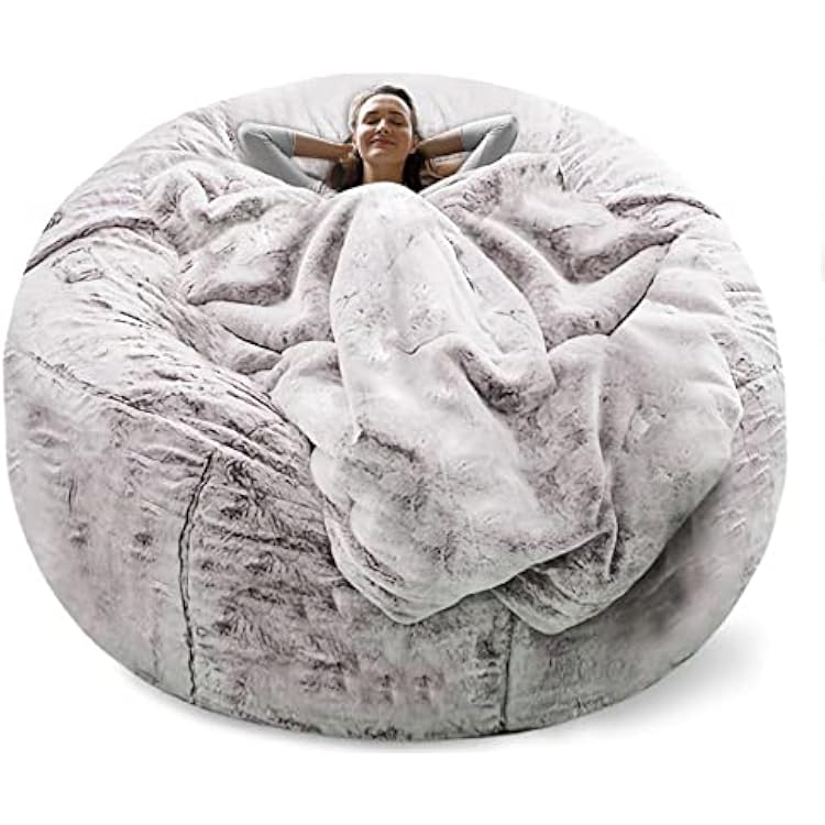 RAINBEAN Bean Bag Chair Cover - Big Round Soft Fluffy PV Velvet Sofa Bed Cushion, Living Room Lazy Sofa Bed Cover, 5ft Snow Coffee