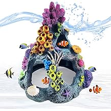 Reofrey Aquarium Coral Decorations Fish Tank Decor, Betta Resin Artificial Landscape Fish Hideaway Rock Coral Reef Ornament, Fish House for Betta Sleep Rest Hide Play Breed