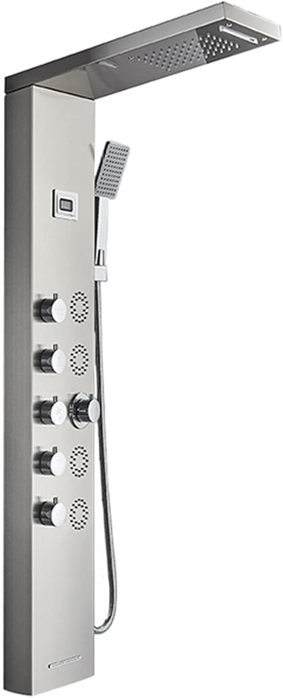Shower Panel Tower System SUS304 Stainless Steel 5-in-1 Shower Column with 4 Body Massage Jets Rainfall and Waterfall Shower Head Handheld Shower Waterfall Bathtub Spout Brushed Nickel