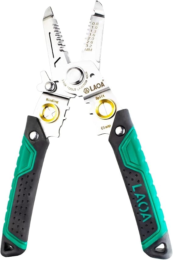 LAOA Stainless Steel Wire Stripper 8 in 1 Wire Cutter Electrician Tools for Stripping,Cutting,Crimping,Splitting,Winding,Side Cutting,Clamping