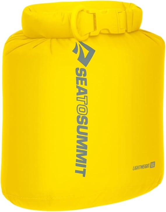 SEA TO SUMMIT - Lightweight Dry Bag XXS 1.5L - Waterproof Storage - Roll-Top - Recycled Fabric - Base Lash Point & D-Ring - For Backpacking & Kayaking - 14.1 x 10.7 x 19cm - Sulphur Yellow - 34g