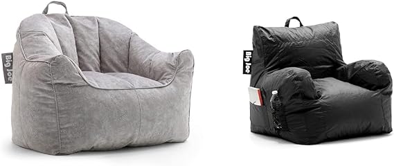 Big Joe Bean Bag Chairs Bundle - Hug Chair Gray 34.5" W and Dorm Chair Black 33" L for Comfortable Lounging