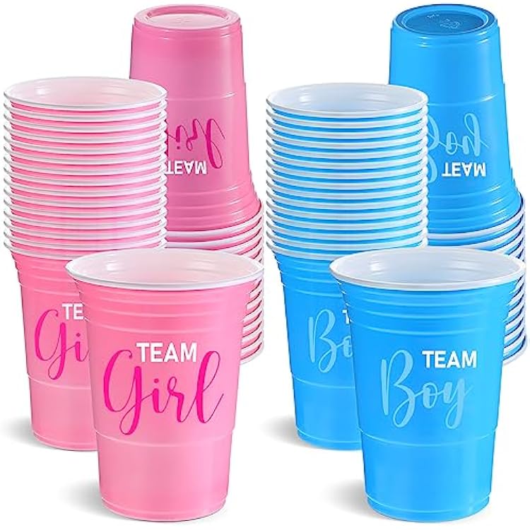 Norme 60 Pcs Gender Reveal Plastic Blue Pink Cups Gender Reveal Cups Supplies Team Boy Team Girl Disposable for Party Favors Games Beverage Drink Tableware 16 oz