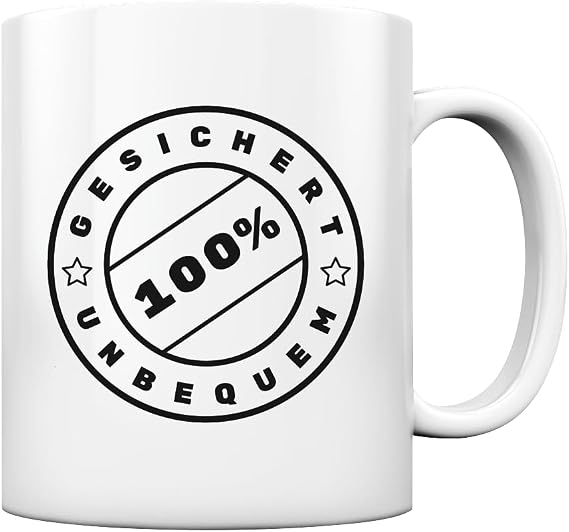 Generisch - 100% Secured Uncomfortable Stamp Design Coffee Mug Glossy Volume: 330 ml, Colour: White Glossy