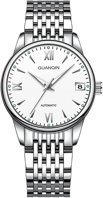 GUANQIN Vintage Men Women Couple Calendar Week Luminous Automatic Self-Wind Mechanical Watch Sapphire Business Waterproof Clock Lovers Stylish Stainless Steel Wristwatch