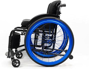 Adult Aluminum Alloy Sports Folding Transport Wheelchair - Self-Propelled Manual Wheelchair (Blue, Seat Width 42cm/16.5in)