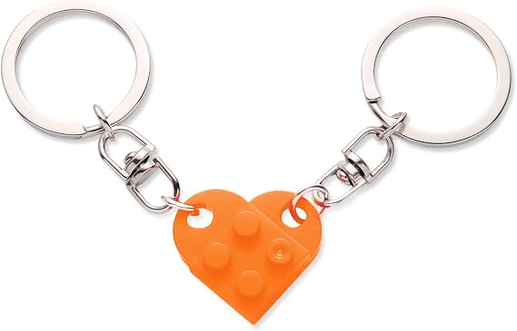 KINBOM Heart Keychain Set, 2pcs Matching Heart Keychain Couple Keychains Small Heart Decorations for Party, Valentines Gift for Girlfriend Boyfriend (Orange)