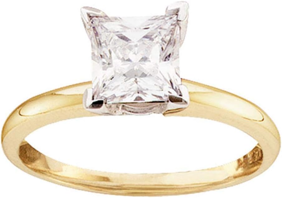 14kt Yellow Gold Womens Princess Diamond Solitaire Certified Bridal Wedding Engagement Ring 1.00 Cttw (I2-I3 clarity; J-K color)