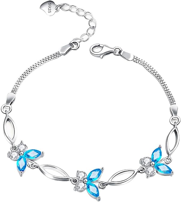 Gifts for Women S925 Sterling Silver Purple Butterfly Bracelet,Adjustable Charm Bracelets Jewelry Present for Women,Anniversary Holiday Christmas Mothers Day Birthday Gifts for Mother Wife Daughter