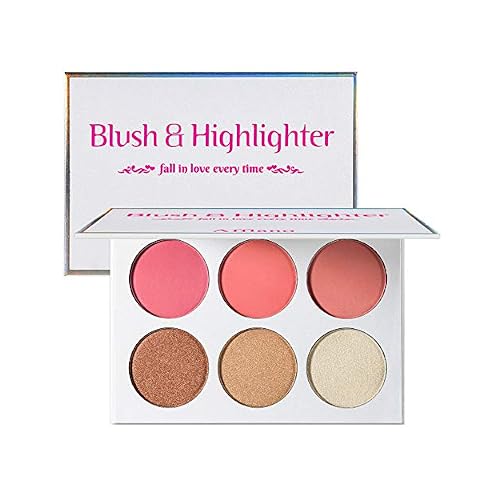 Blusher & Illuminator Highlighter & Bronzer Powder Contour Collection Set - 3 Blusher & 3 Highlighter Powder Palette - Perfect for Contouring and Highlighting - Vegan and Cruelty Free