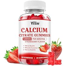 Calcium Citrate Gummies 1200mg, Chewable Calcium Supplement for Women & Men, Sugar Free Calcium for Bone, Muscle & Immune Support, Gluten Free, Vegan, Non-GMO, Strawberry Flavor, 60 Count
