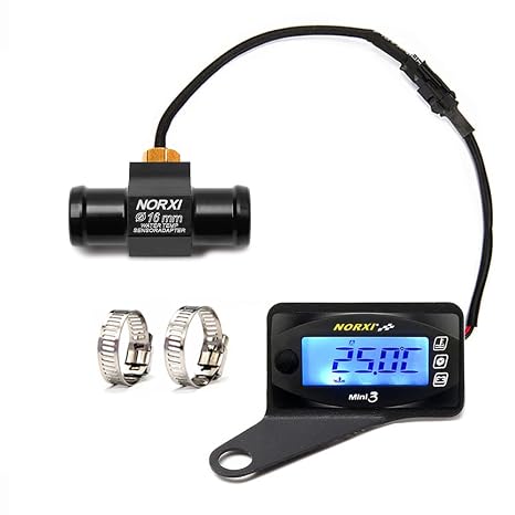 Universal 3in1 Multifunction Gauge (Water Temp+Voltmeter+Timer) Water Thermometer Fahrenheit/Celsius(F/C) Digital Voltage Meter Clock Multimeter for Motorcycle Car (16mm, Left)