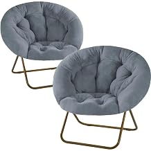 edx 2 pcs Soft Padded Chair, Faux Fur Lounge Comfy Saucer Chair, Metal Frame, Flexible Folding Seat for Bedroom, Living Room, Home Office, Dorm (Grey)