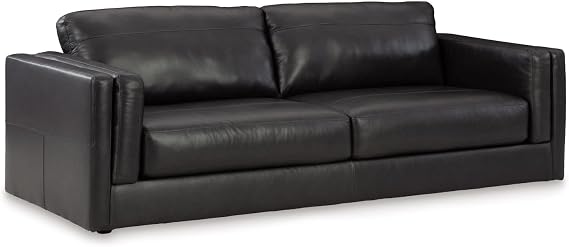 Signature Design by Ashley Amiata Modern Leather Match Sofa with Non-skid Legs, Black