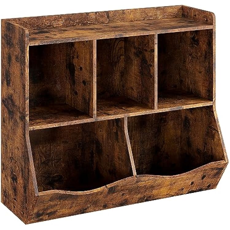 Kids Bookshelf and Toy Storage,36 Inch Toy Shelf with 4 Cubby, Multifunctional Storage Chest for Books,Toys, Wooden Toy Storage Organizer for Nursery, Playroom and BedroomRetro Brown