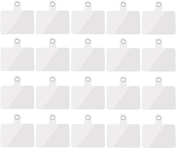 20 Pack Phone Tether Tab, Cellphone Lanyard Tab with Metal Ring, Universal Replacement Attachment PVC Cell Phone Patches Sticker Pad for All Full Phone iPhone Smartphone Cases, White