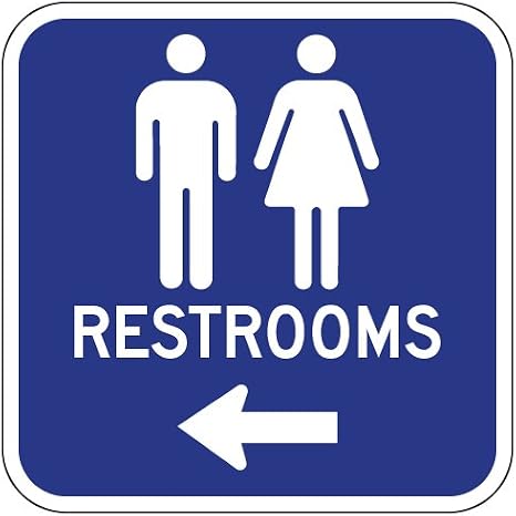 Aluminum Unisex Restrooms Sign - Left Arrow - 12x12 - Reflective | Rust Free Aluminum
