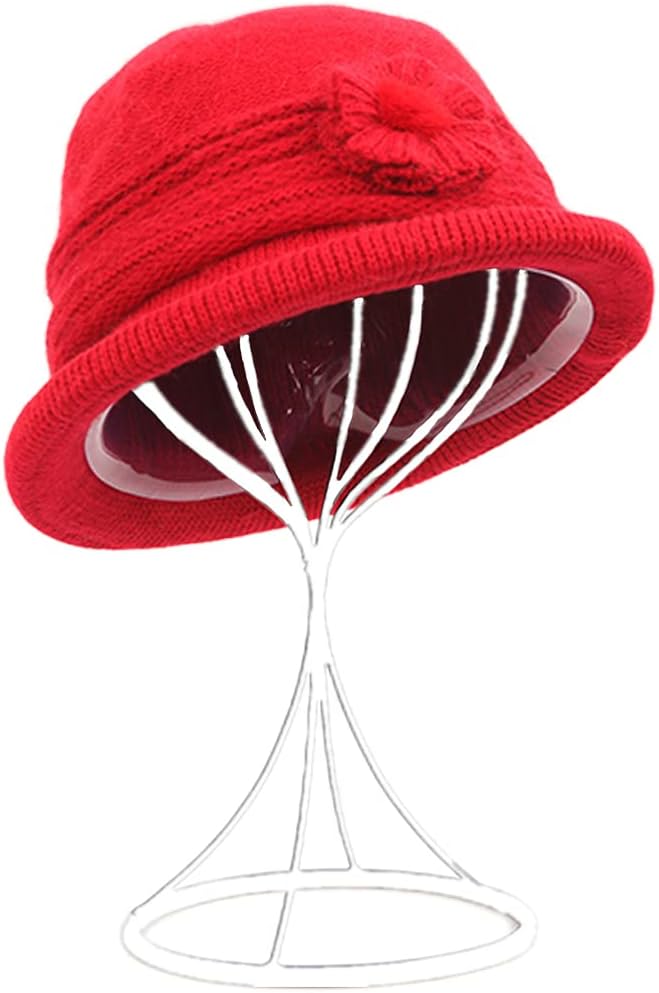 Winter Fall Wool Knit Fashionable Cloche Hat 1920 Vintage Felt Beanie Cap Church Bucket Dress for Women Ladies Seniors