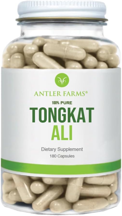 Antler Farms Tongkat Ali Extract 200:1-500mg, 180 Capsules | 100% Pure, Eurycoma Longifolia Slow Grown Aged Roots from Indonesia Mens Health Support, Vegan, Gluten, Soy and Dairy Free