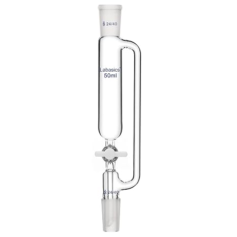 50 ml Pressure Equalizing Addition Funnel, Borosilicate Glass Dropping Funnel 24/40 Joint with PTFE Stopcock for Laboratory