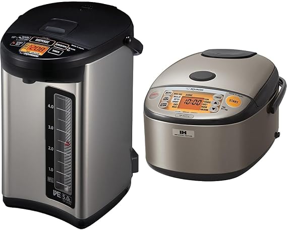 Zojirushi CV-JAC50XB, VE Hybrid Water Boiler & Warmer, 5.0 Liter, Stainless Black, Made in Japan & NP-HCC10XH Induction Heating System Rice Cooker and Warmer, 1 L, Stainless Dark Gray