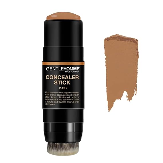 Gentlehomme - Concealer Stick for Men - Dark - 1 Stick | 2-in-1 Concealer + Brush - For Blemishes, Dark Circles, Acne & Uneven Skin Tones - Semi-Matte Finish - All Skin Types - Vegan