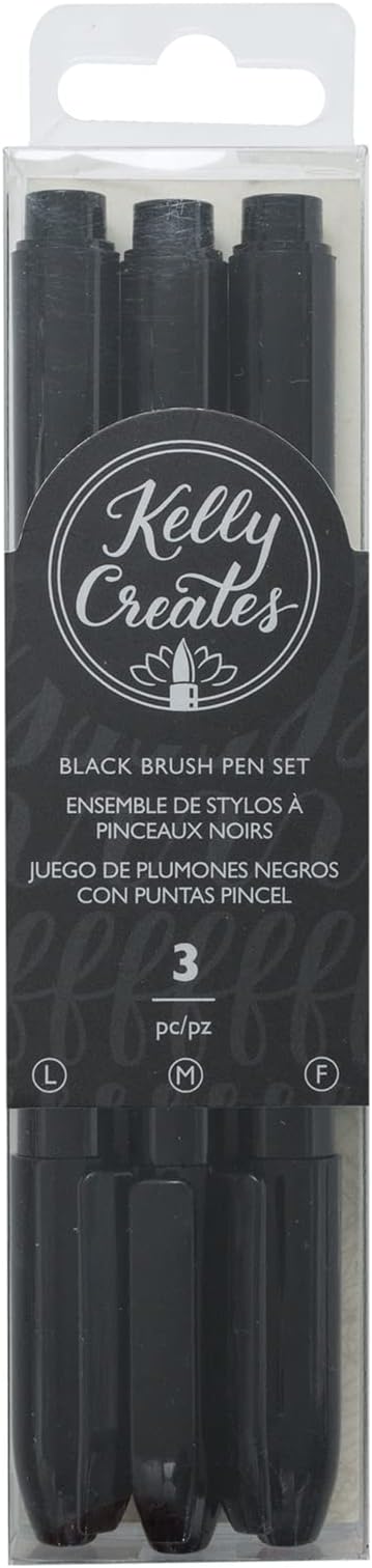American Crafts Kelly Creates Black Brush Pen Set 3/Pkg-Fine, Medium & Bold