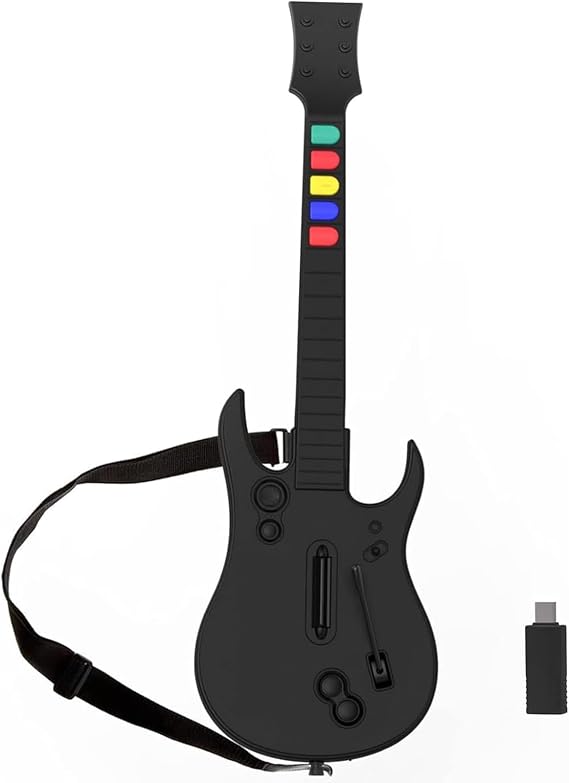 NBCP Guitar Hero Controller PC, Wireless PS3 /PC Guitar Hero Guitar with Dongle for Clone Hero, Guitar Hero 3/4/5 Rock Band 1/2 Games Black