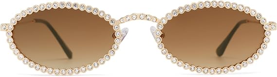 SOJOS Trendy Y2K Oval Bling Rhinestone Sunglasses for Women SJ1205,Small