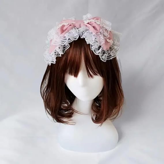 AUOCATTAIL Lovely Lace Headband Sweet Big Bow Hair Hoop Gothic Hairbands for Girls Women Headwear Accessory (Pink, One size)