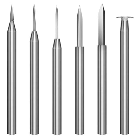 Wood Carving Drill Bits Set for Dremel Rotary Tool, 6Pcs Engraving Drill Accessories, 3mm Shank, High Speed Steel Material, V-Groove Cut, 2 Flutes