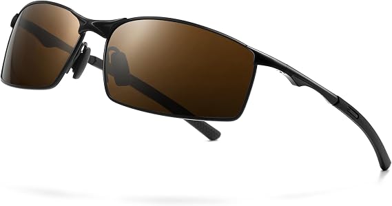 SUNGAIT Ultra-Lightweight Polarized Sunglasses Men for Driving Fishing Golf, Rectangular Metal Frame with Spring Hinge