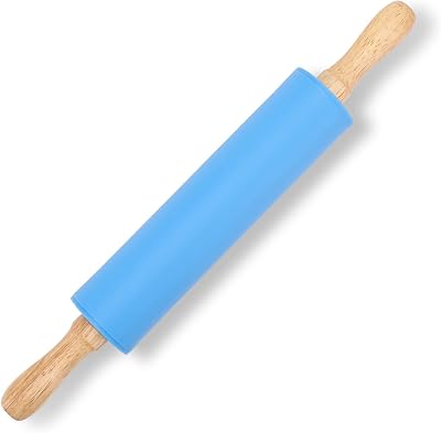 Silicone Rolling Pin for Kids Non-Stick Surface Wooden Handle,12 Inch 1 Pack