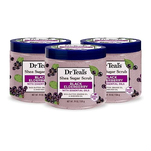 Dr Teals Shea Sugar Body Scrub, Black Elderberry with Essential Oils, 19 oz Pack of 3