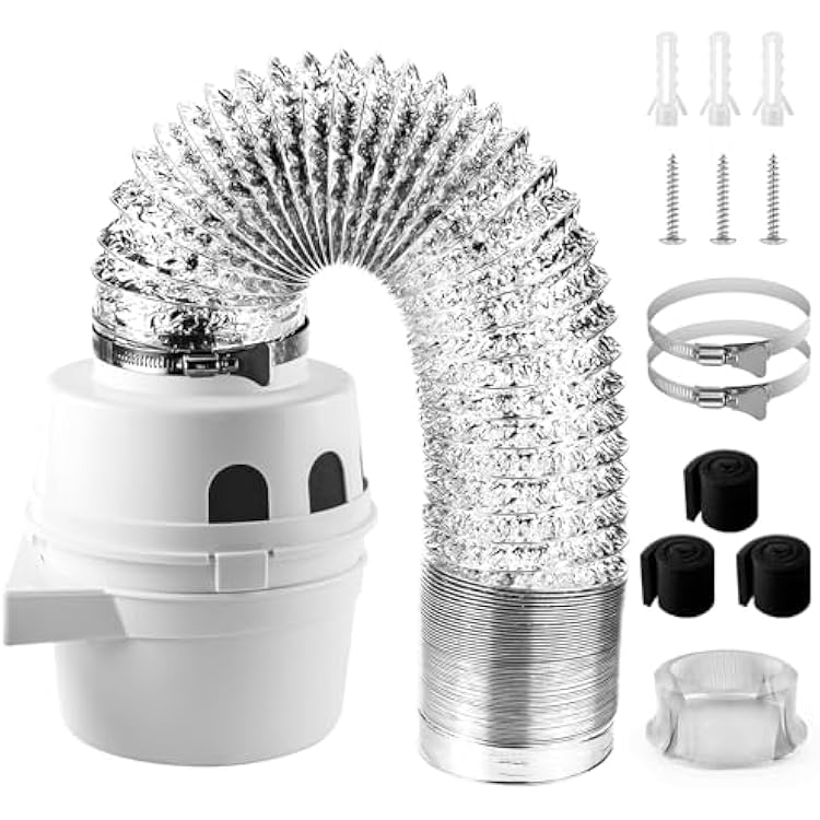 [UPGRADED]Cenipar TDIDVKZW Indoor Dryer Vent Kit Filter 3 In 1 Filter Bucket with 4 Inch 5 Feet Proflex Ducting Hose for Electric Dryers,White