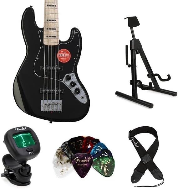 Squier Affinity Series Active Jazz Bass V Essentials Bundle - Black