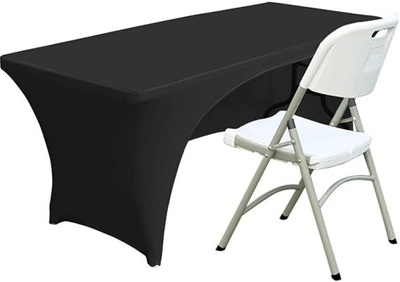 Spandex Table Cover 4 ft. Fitted Polyester Tablecloth Stretch Table Cover Table Topper Open Back - Black