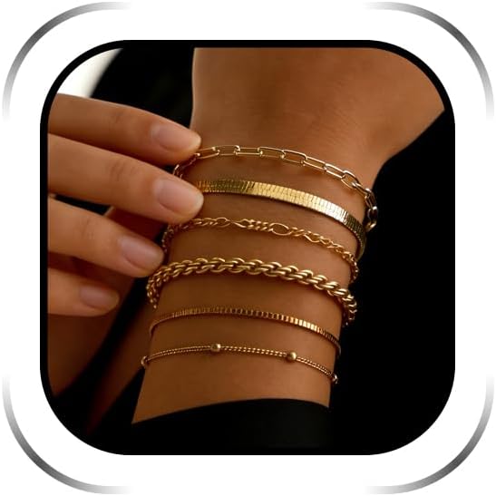 Gold Bracelets for Women Trendy Chain Gold Bracelet Stack Adjustable Stackable Charm Bracelets Layered Gold Jewelry