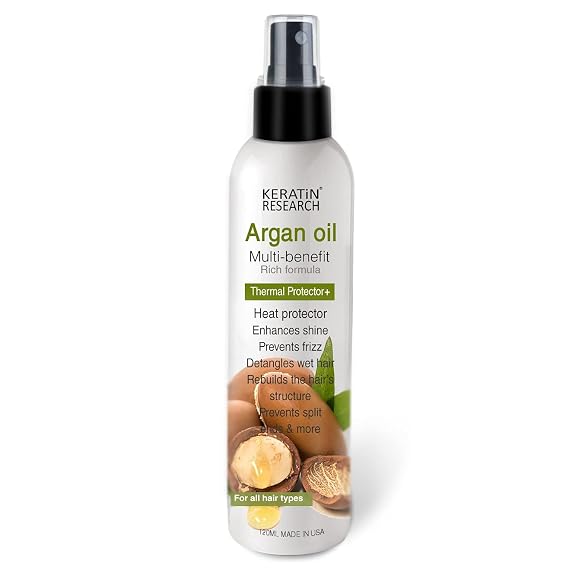 KERATIN RESEARCH Brazilian Keratin Hair Blowout Treatment Professional Results Straightening and Smoothing Hair with Thermal Protection argan Oil Spray Queratina Keratina (ARGAN OIL SPRAY)