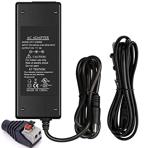 EAGWELL 12V 5A DC Power Supply Adapter, Power Adapter AC 100-240V to DC 12V Transformers US Plug Power Converter Power Supply LED Driver for Storefront Lights, LED Strip Light, Tape Light