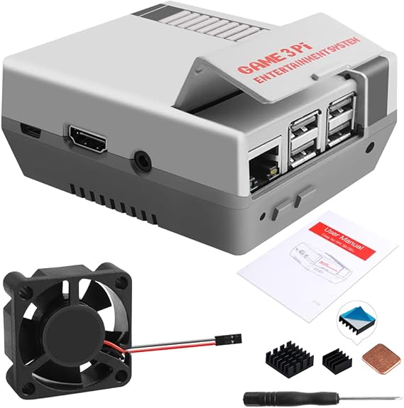 GeeekPi Case for Raspberry Pi 3B+ with Fan, Retro Gaming Nes3Pi Case with Cooling Fan, Pi Heatsinks for Raspberry Pi 2B/3B/3B+