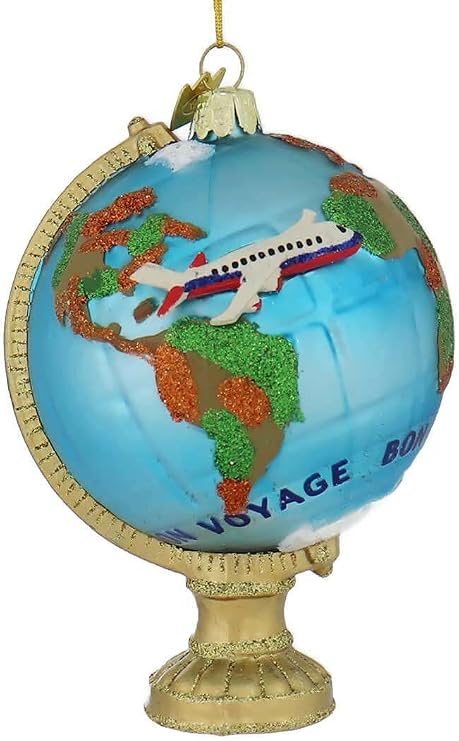 Kurt Adler Noble Gems Globe with Airplane Christmas Ornament