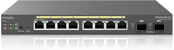 EnGenius Fit EWS2910FP-FIT 8-Port Gigabit PoE+ Managed Switch - 110W Power Budget, Cloud Management, Layer 2+ Features for Business Networks
