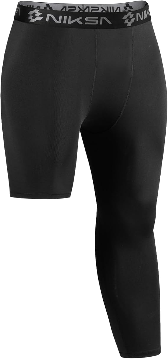 Niksa 12 Pack Mens Compression Pants, 34 One Leg Compression Tights Men Basketball Leg Sleeve Athletic Base Layer Leggings
