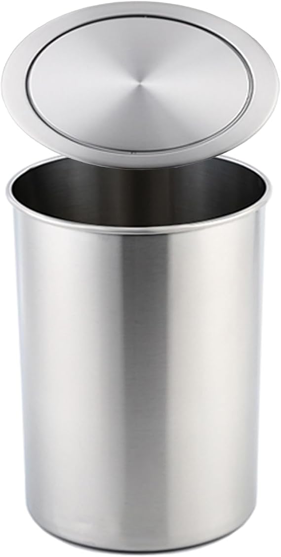 Hidden Countertop Trash Can, Round Stainless Steel Garbage Bin Flap Lid, Built-in Recessed Trash Can with Lid, Waste Basket for Kitchen Home Bedroom,Tita,Silver-One Size