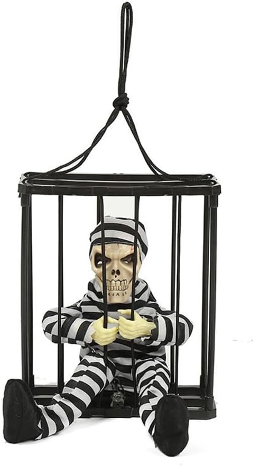 Animated Halloween Decorations, Halloween Decor Prop with Motion Sensor, Scary Skull Cage Prisoner High Guality B